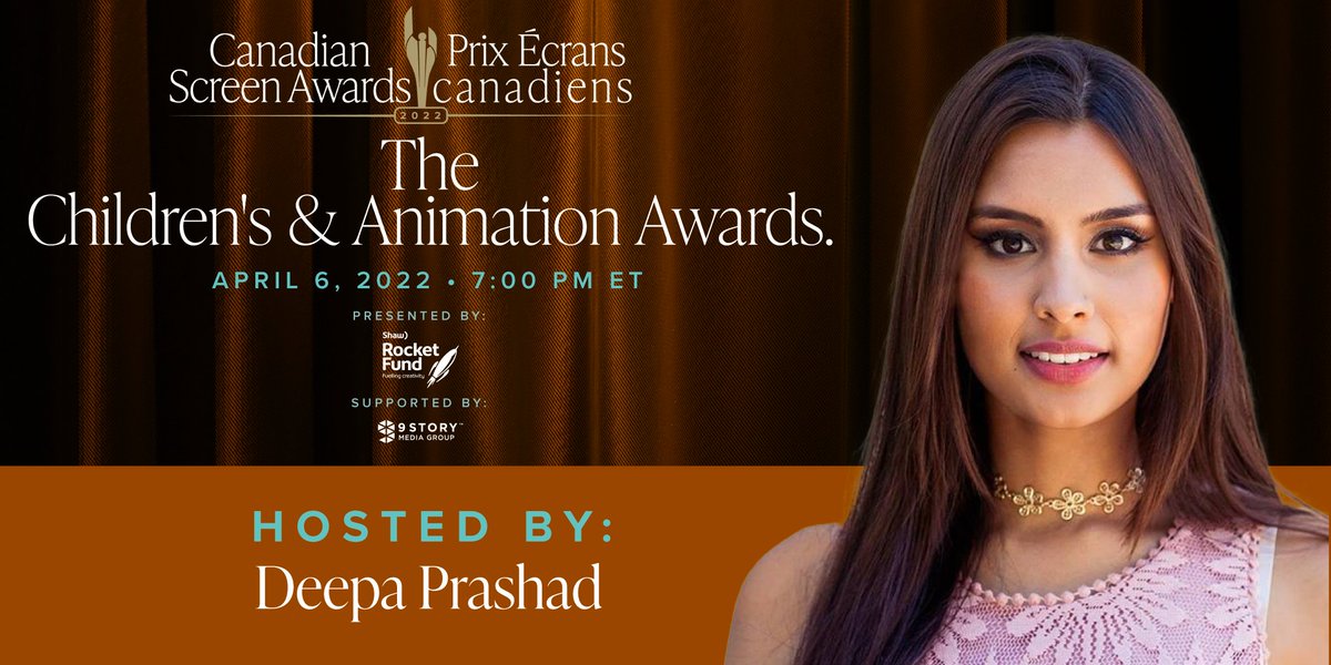 The Children’s &amp; Animation Awards, presented by <a href="/RocketFund/">Shaw Rocket Fund 🇨🇦</a> and supported by <a href="/9storyMG/">9 STORY MEDIA GROUP</a>, hosted by <a href="/DeepaPrashad1/">The Deepster</a> April 6th, 7:00 PM  ET 🧸