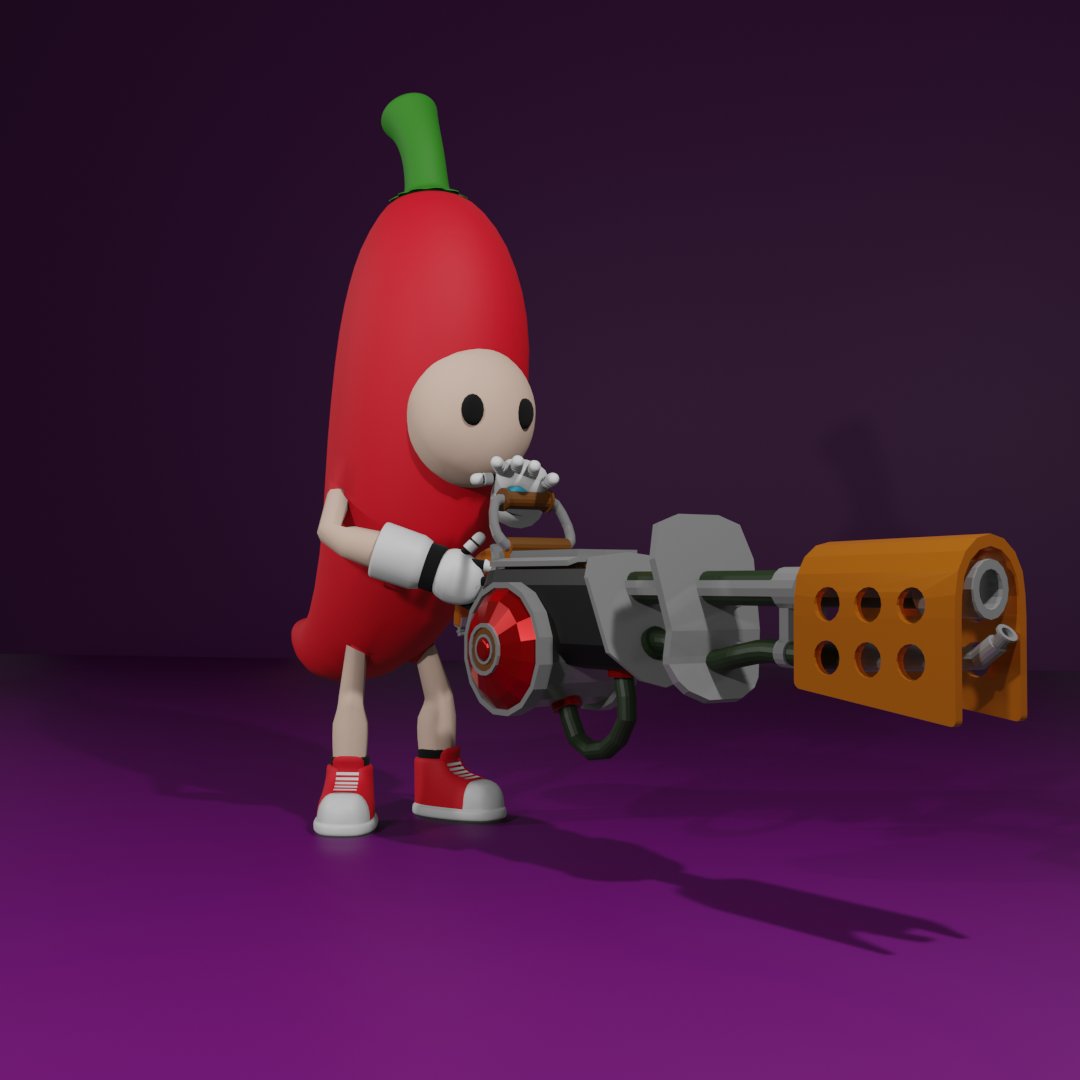 chiliboi is geared up and ready to cook some broccoli 🥦🔥

#Blender3d #b3d #blender #lowpoly #3dmodelling  #3DModel #characterdesign #GodotEngine #indiegames #indiegame #indiedev #gamedev