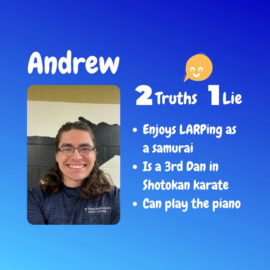 ATcollaborate's tweet photo. MEET THE TEAM | Next up, Andrew Schweitzer. Which do you think is the lie?!?!

#at #athletictrainer #morethanatrainer #secondaryschool #middleschool #highschool #physician #relationship #collaboration #interprofessional #healthcare #bettertogether #elevating https://t.co/BOULdexv48