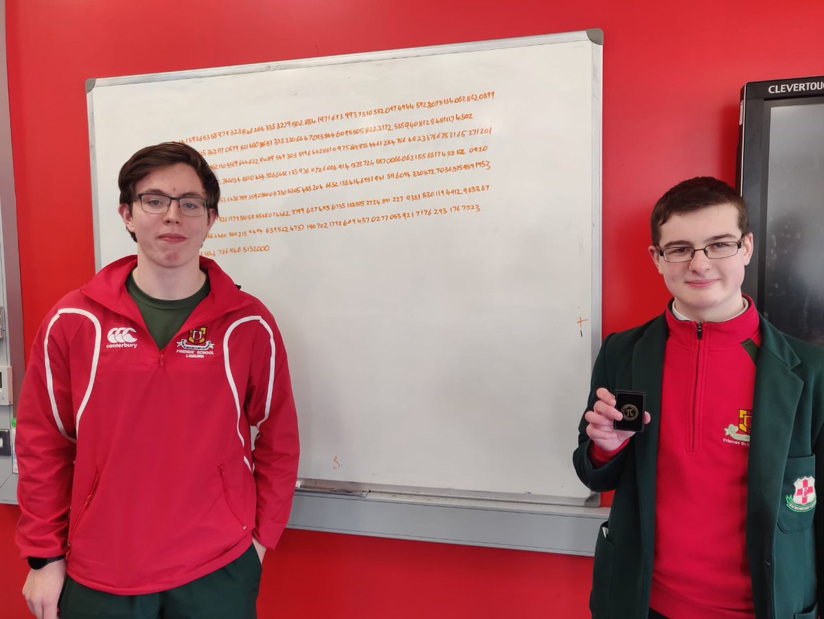 FSLnews's tweet photo. The annual 'Big FSL Pi Day' competition took place today. Congratulations to our winners (number of digits):
Juniors - 🥇Patryk Kotwicki (230) 🥈Andrew Gawn (114)
Seniors - 🥇Flynn Nugent (603) 🥈Finn Kelly (500)
Well done all who took part! #FSLMaths #irrationalfun #mathsjoke https://t.co/ecW0jOc06j