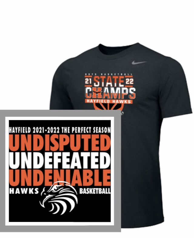 The <a href="/HayfieldBball/">HawksBoysBasketball</a> official state champ shirt store is now live. Orders will ship directly to your home. #supportthechamps Follow the link to get your shirts now. bsnteamsports.com/shop/4fytHDsaM7