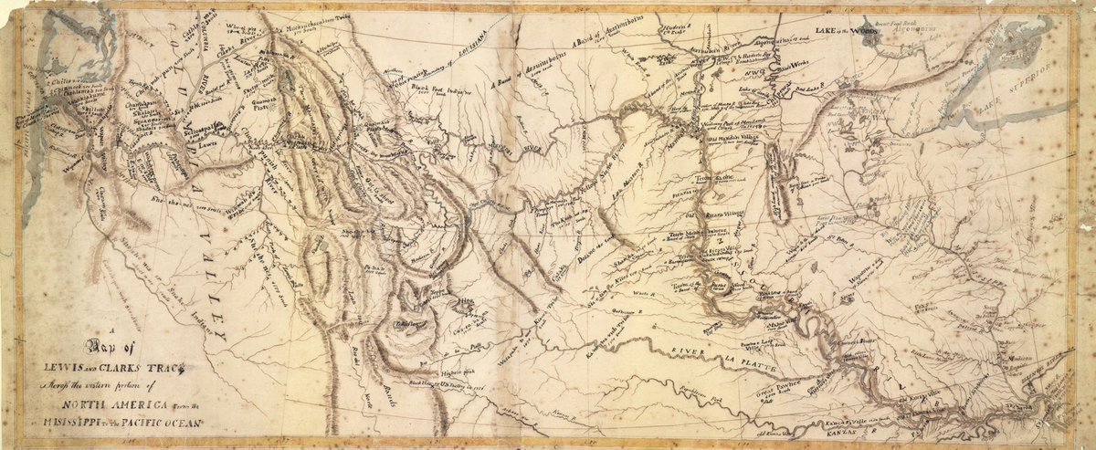 NewberryLibrary's tweet photo. Led by Meriwether Lewis &amp; William Clark, the Corps of Discovery left present-day Missouri in 1804 to explore land acquired by the US in the Louisiana Purchase. The map here charts Lewis and Clark’s journey west. 

[VAULT map9C G4050 1811 .C5] https://t.co/o5J3d9Xro1