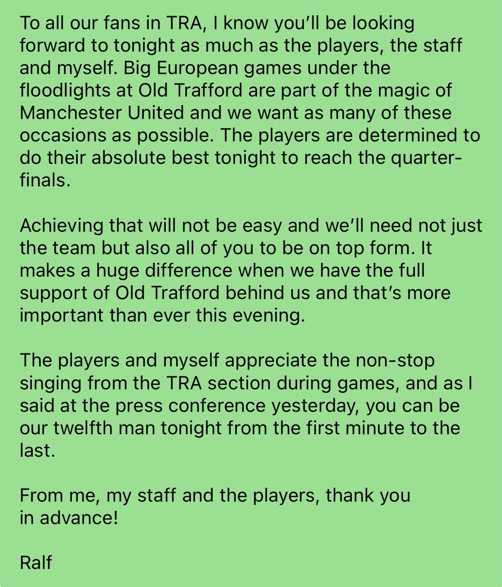 UtdDistrict's tweet photo. Rangnick’s message to supporters in The Red Army tonight. [@MUFC_redarmy99]

💪 | #UCL https://t.co/bisitYF9rB