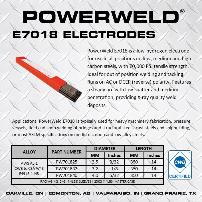TechniweldCorp's tweet photo. Our PowerWeld filler metal offer includes a range of stick electrodes, like our popular CWB approved E7018 electrode https://t.co/V3EQqHEWyo