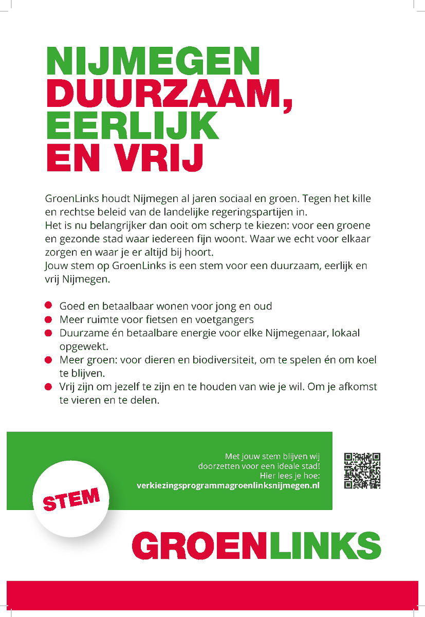 GLNijmegen's tweet photo. Wij gaan voor een duurzaam, eerlijk en vrij Nijmegen, tegen het landelijke kille en grijze beleid in.

Onze laatste stemoproep vandaag in De Gelderlander.
#stemgroenlinks ❤️💚 https://t.co/4gxHuFZ06Q