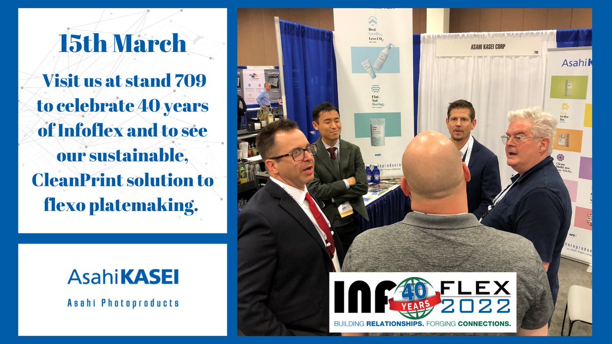 asahiphoto's tweet photo. Infoflex 2022 lives up to its 40-year heritage. Come and visit us at stand 709 to learn about our PAS 2050 certification and new AWP™-CleanFlat out of the box water-wash FlatTop flexo plates! #CleanPrint #Infoflex #flexo - @FlexTechAssn https://t.co/tpBg7JdHp5