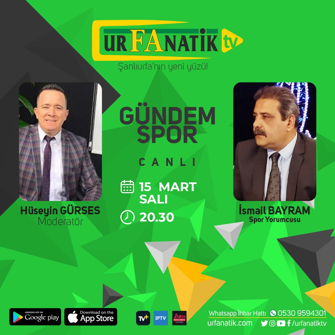 Gündem Spor Yine Dopdolu...

Spor yorumcusu İsmail Bayram'ın konuk olacağı Hüseyin Gürses ile 'Gündem Spor' bu akşam saat 20.30'da Urfanatiktv'de. Sakın kaçırmayın.

Keyifli seyirler...

#gündem #spor #urfanatiktv #şanlıurfa