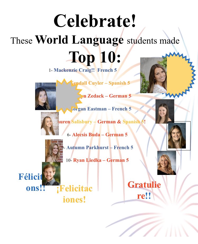 Congratulations to the our Top Ten. They are all high achievers in World Language.