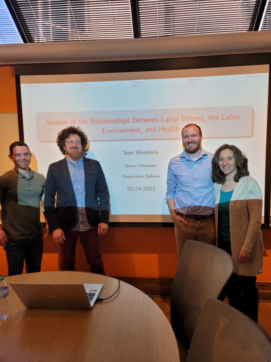 SamuelWunderly's tweet photo. Successfully defended my dissertation which studies changes in the labor environment affecting the health of US workers! Thanks to my committee, @SaraMarkowitz1 @steveoconnell1 and Evan Saltzman, for all of the help. Time to work on some publications! https://t.co/8r1l4UllIL