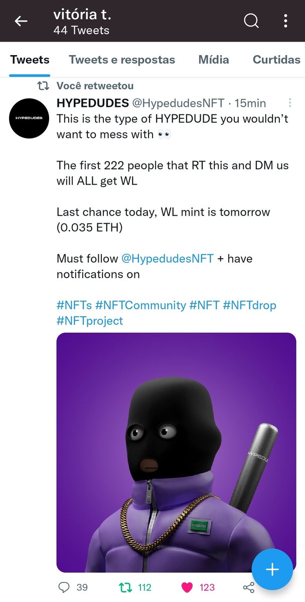 vitoriatttt's tweet photo. @HypedudesNFT Done 🌟🌟🌟 https://t.co/ZgasQHKx19