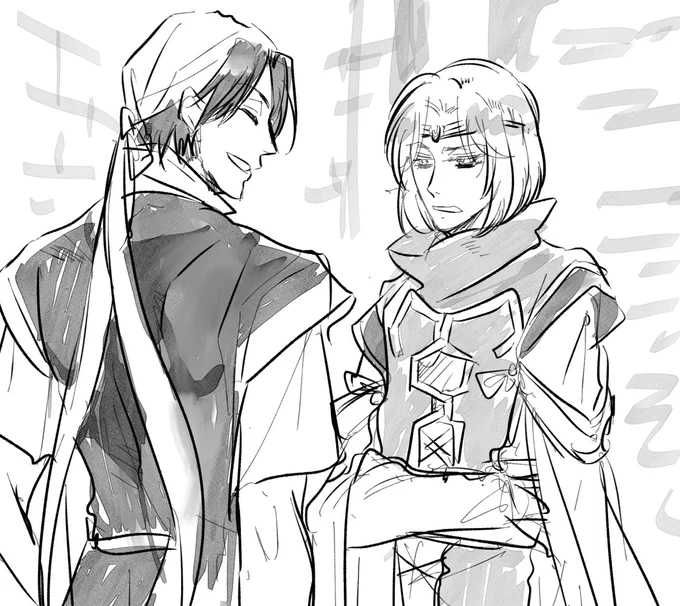 複数いただいたのでまた描きますが久々に並んだところ描いたわ…な坊ルック。皆さん私の馬の骨と蝶よ花よの妹の話まで覚えてくださっていてありがとうございます…泣ける… 