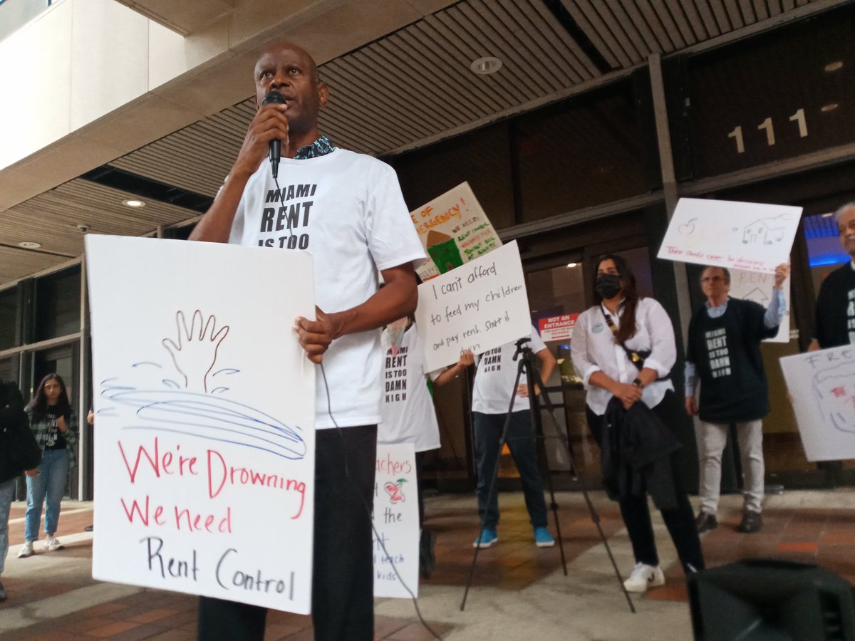 TooMuchMe's tweet photo. Protest at Government Center now calling for rent control. Miami is the least affordable housing market in the nation. https://t.co/lufvYkpIBw