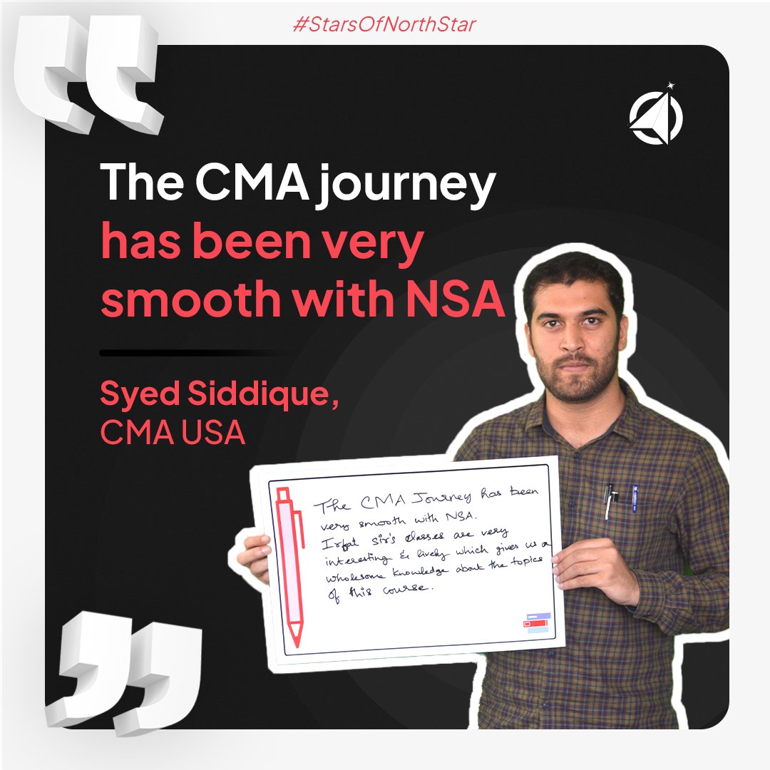 NorthStar_Acad's tweet photo. #StarsOfNorthStar

Meet Syed Siddique👋

Many students have a perception that it's tough to crack CMA but with the right mentorship and quality study material it's very much possible.

Enroll now for the latest batch🔥

Visit our website or call us at: +91-8147470707

#CMASuccess https://t.co/XRubF2BrMn