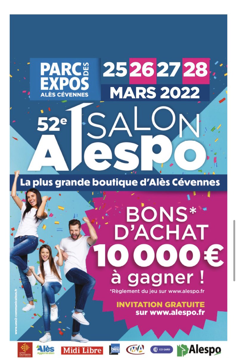 Renovea_Groupe's tweet photo. Rénovéa participera au 52ème Salon #Alespo du 25 au 28 mars, au Parc des Expositions #Alès ! Passez nous voir et gagnez peut-être un bon d’achat de 10 000 € ! 💶 Invitations gratuites : https://t.co/U43vv5TnRF #Gard #Occitanie https://t.co/14TrzvIIZJ