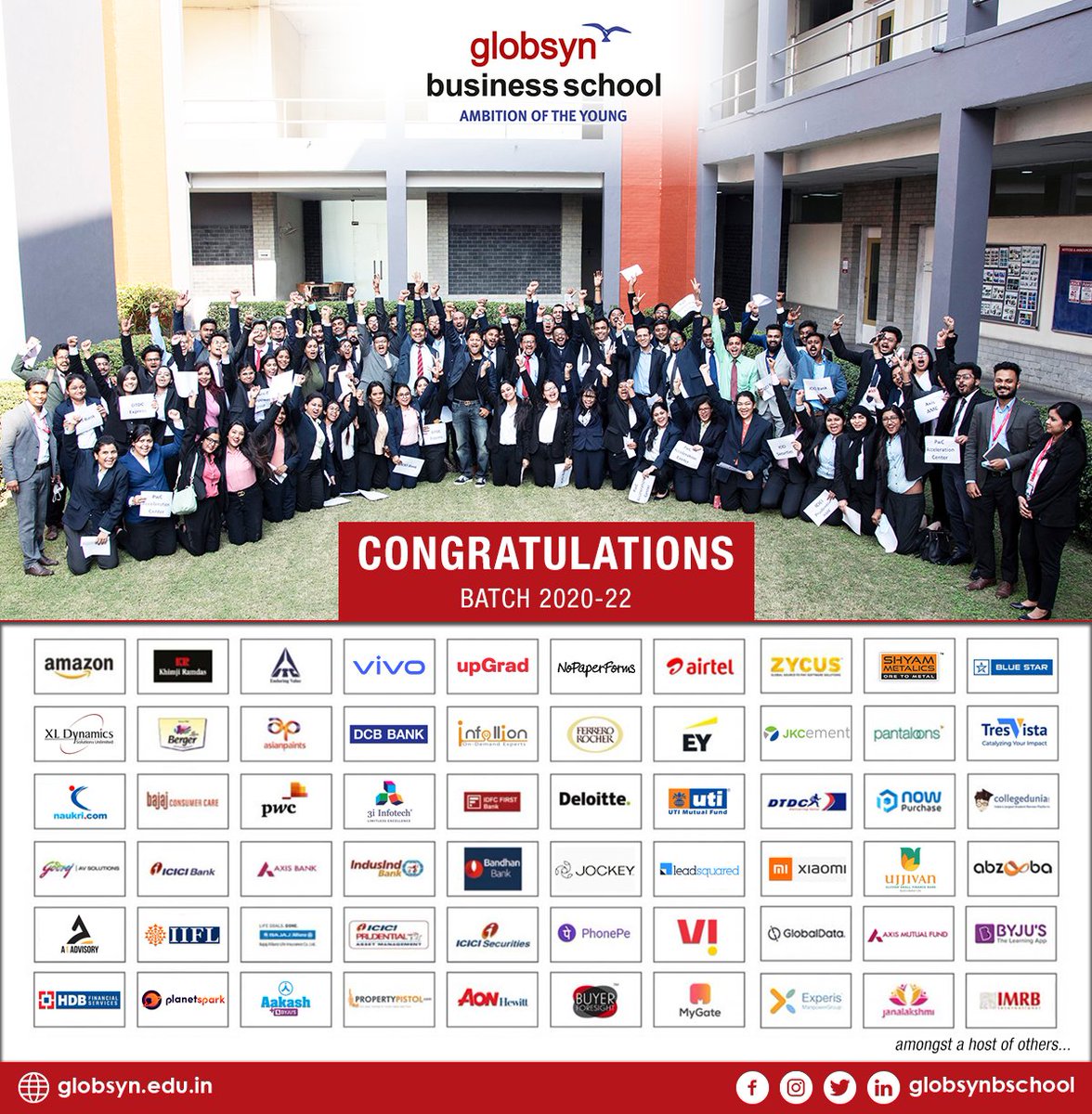 globsyn's tweet photo. Globsyn Business School congratulates the young managers of Batch 2020-22 for being successfully placed during the recent placement season!

All the very best for your future endeavors!

#GBS #YoungManagers #IndustryAcademiaEngagements #AmbitionOfTheYoung https://t.co/u0eoNQAWQw