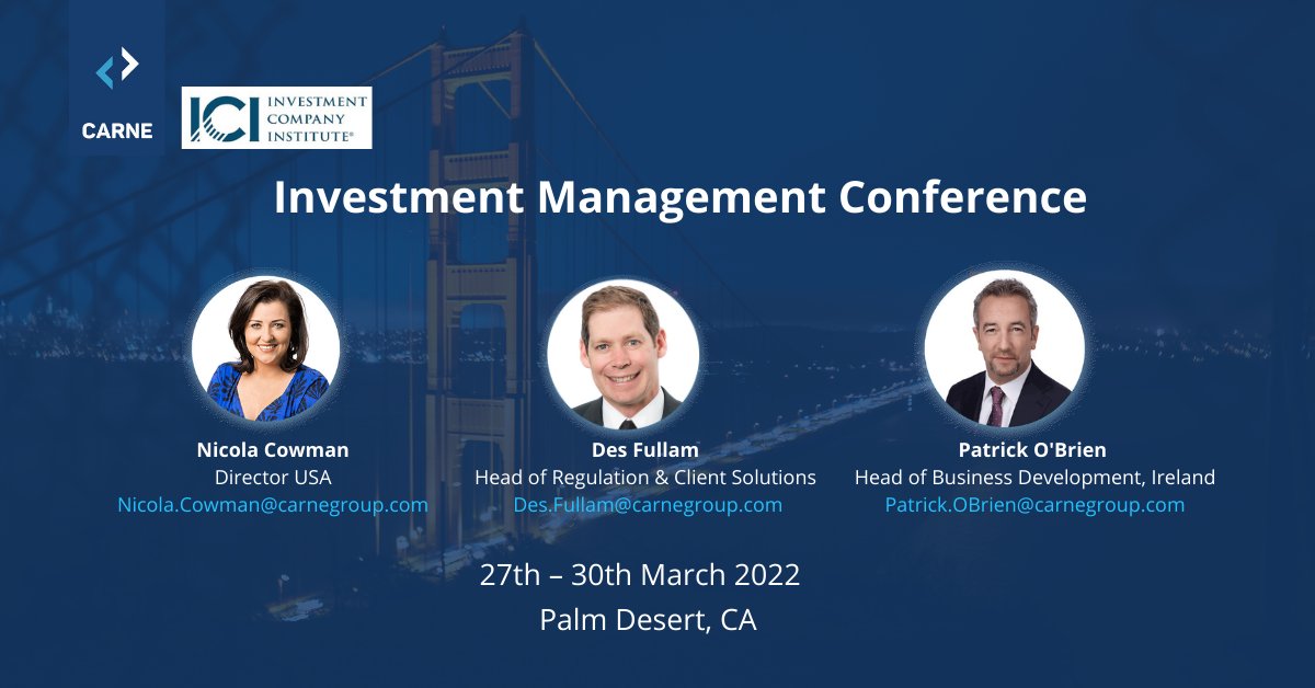 Carne Group's Nicola Cowman, <a href="/DesFullamCarne/">Des Fullam</a> and Patrick O'Brien are attending the Investment Management Conference from the 27th to 30th March at Palm Desert, California.

Please connect with them if you would like to meet for a coffee.

#conference #networking #assetmanagement