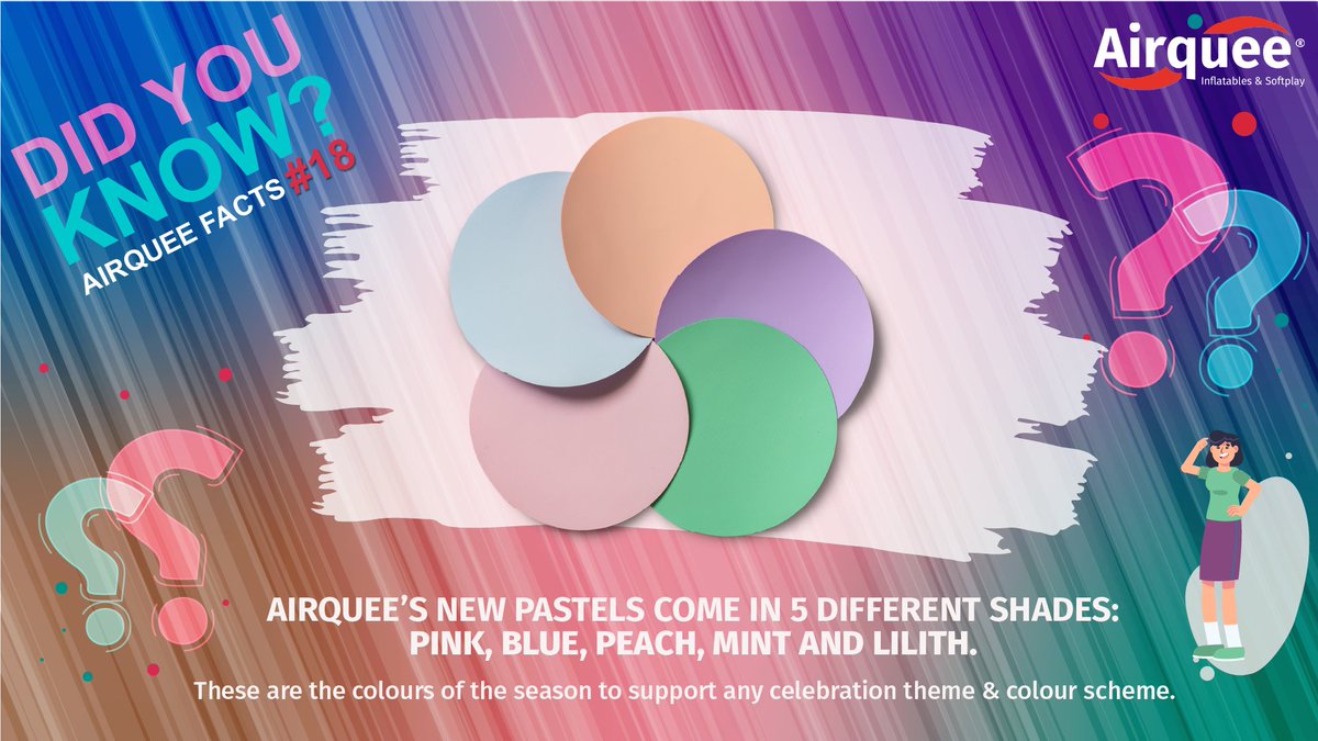 DID YOU KNOW❓
Airquee Facts #18

Airquee’s new pastels come in 5 different shades: pink, blue, peach, mint and lilith. These are the colours of the season to support any celebration theme &amp; colour scheme.

#airquee #pastel #newdesign #inflatable #manufacturer #new #colours