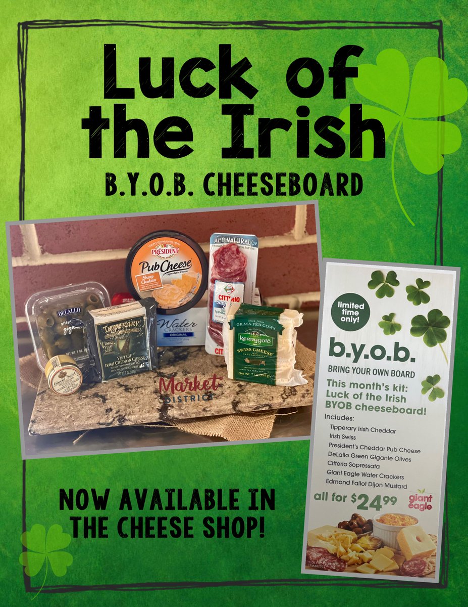 MDStrongsville's tweet photo. Check out our NEWEST b.y.o.b. bag! Filled with some delicious Irish favorites!  Now available at all MD locations in the Cheese Shop! https://t.co/VvpDb2I2AU