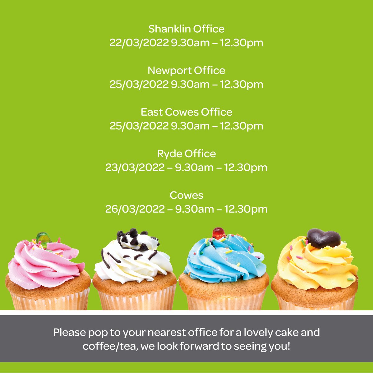 C O F F E E  &amp;  C A K E 

Please come and support our offices and join us for coffee and cake for Wessex Cancer Trust 
.
.
.
#WessexCancerTrust #Cakes4Cancer #HoseRhodesDickson #IsleofWight
