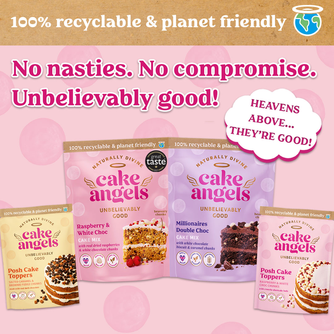 We're incredibly proud of our range of Cake Mixes &amp; Posh Toppers. 
They taste divine and are lovingly packaged into 100% recyclable, planet friendly packaging ♻️
Join our #naturalrebellion &amp; help look after our 🌍 #baking #recycle #planetfriendly #recyclablepackaging #cakes #cake