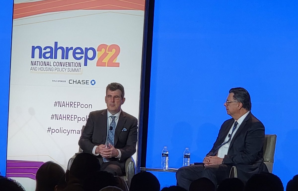 natfairhouse's tweet photo. Today at the #NAHREPpolicy conference, @garynahrep and Michael DeVito, CEO of @FreddieMac discuss challenges and opportunities in expanding Hispanic and Latino homeownership. https://t.co/zdLld560pd