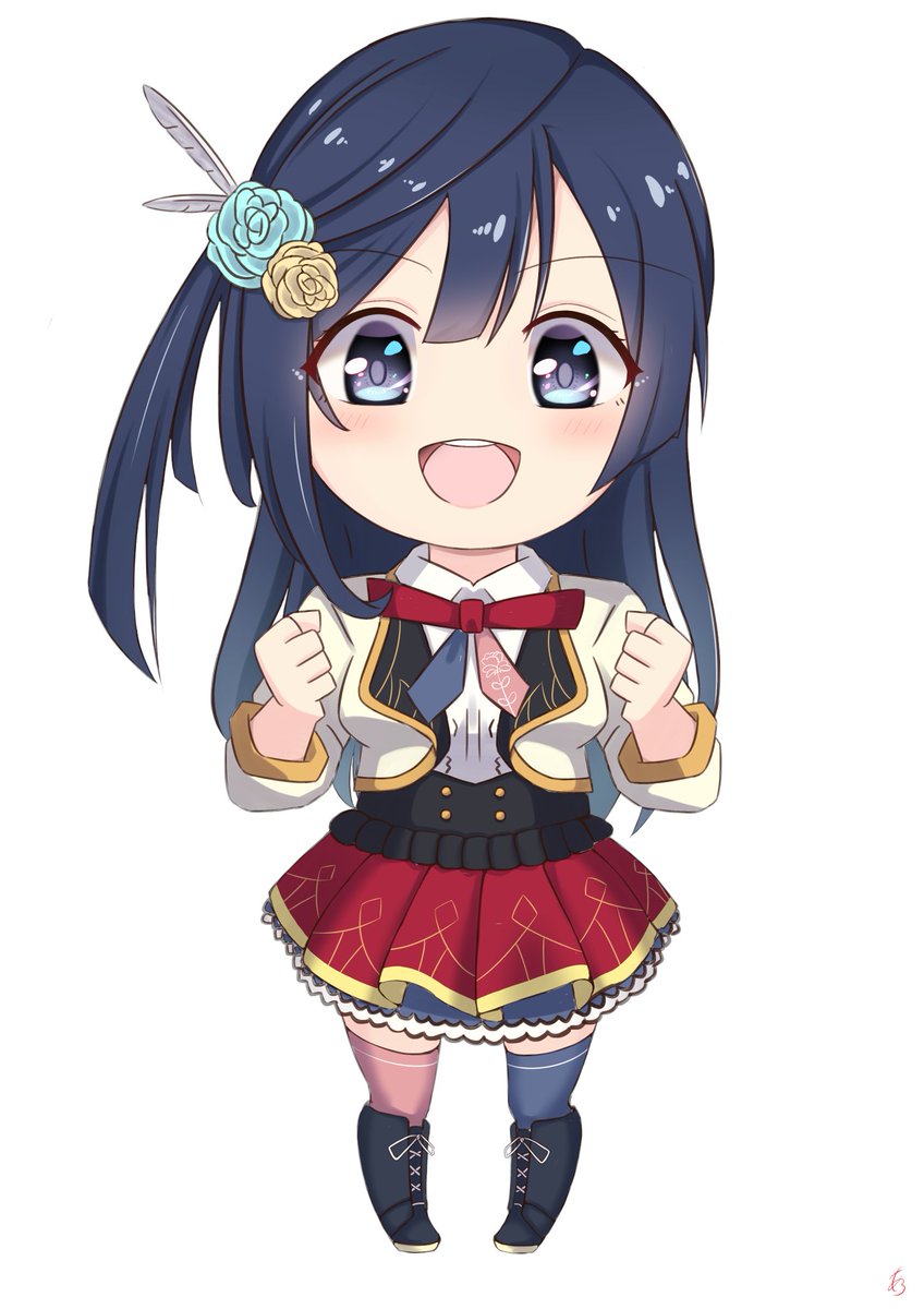 yuuki setsuna (love live!) 1girl solo hair ornament black hair chibi one side up hair flower  illustration images