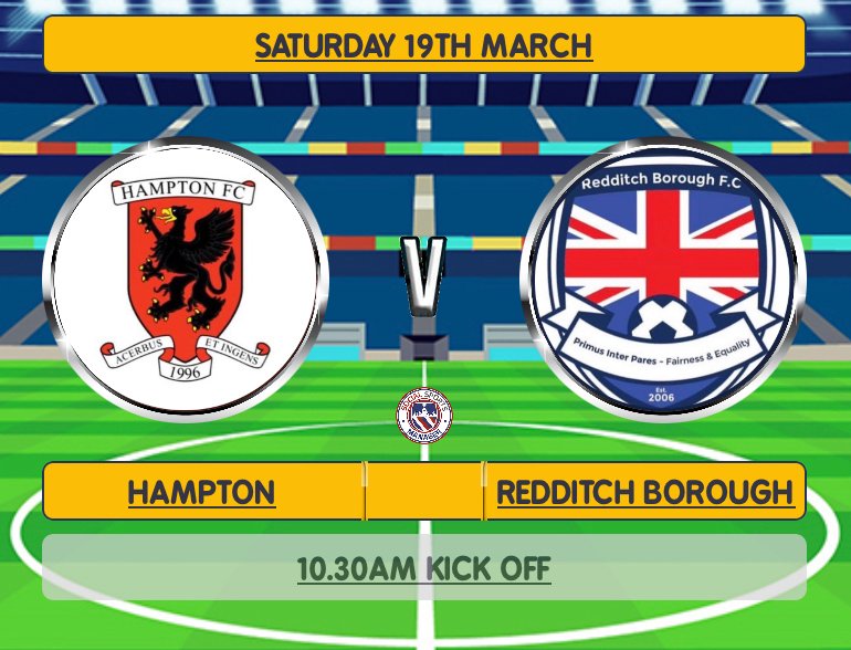 Redditch Borough U21s are away to Hampton U21s this Saturday 19th March.

10.30am kick off⚽️
Good luck!🍀

#UTB 💙