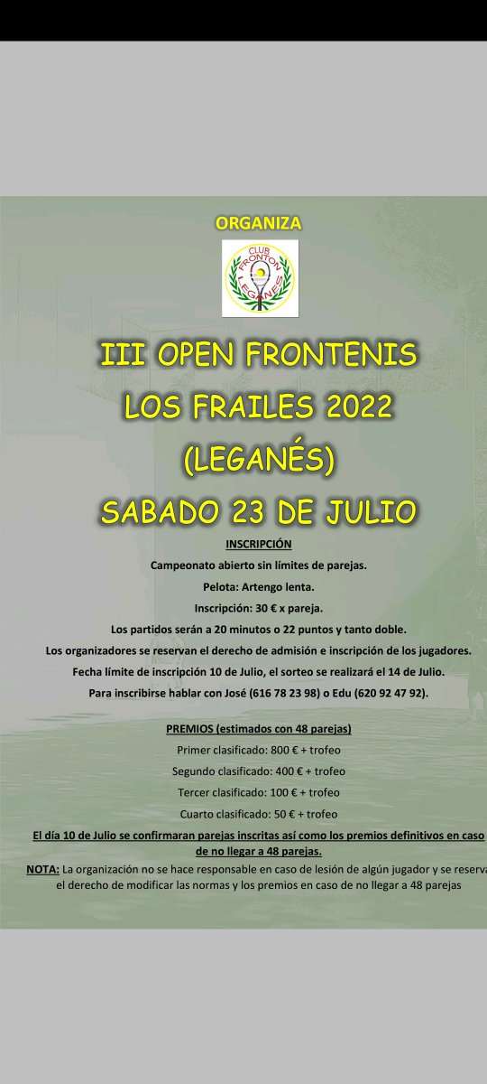 FrontenisL's tweet photo. Ya tenemos fecha para el campeonato de este año. https://t.co/SQS0aMPnZB
