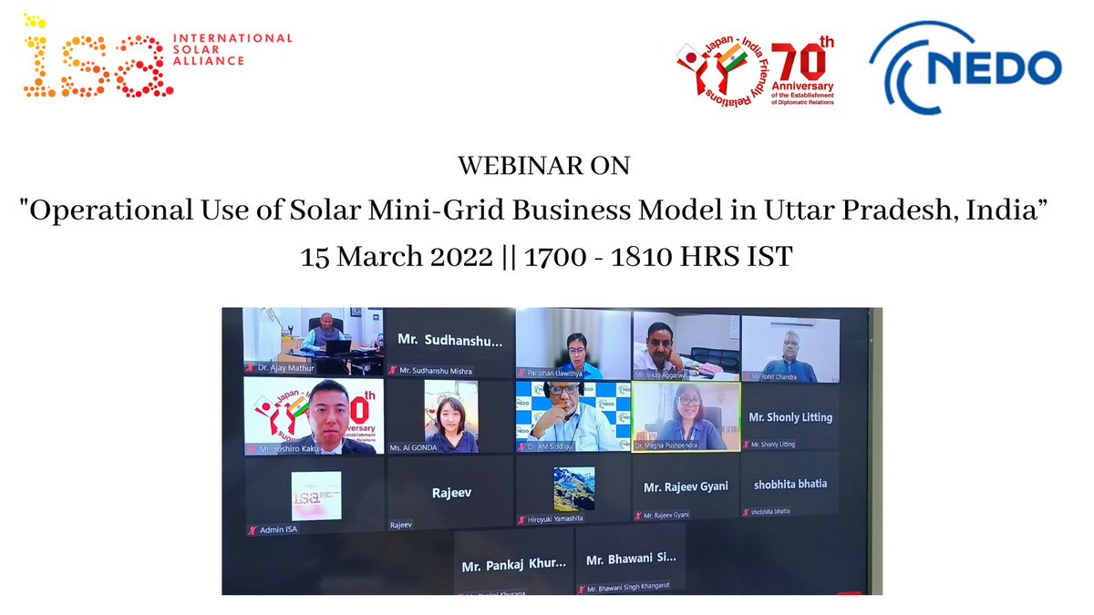 isolaralliance's tweet photo. Key learnings from the case study of the #SolarMiniGrid project by @omcpower in UP, #India & Innovative business models that can sustain solar mini grids in rural communities were discussed in #ISA - @nedo_info webinar.@JapaninIndia @UPNEDA_Agency @RockefellerFdn participated. https://t.co/Ob8CERpdfX