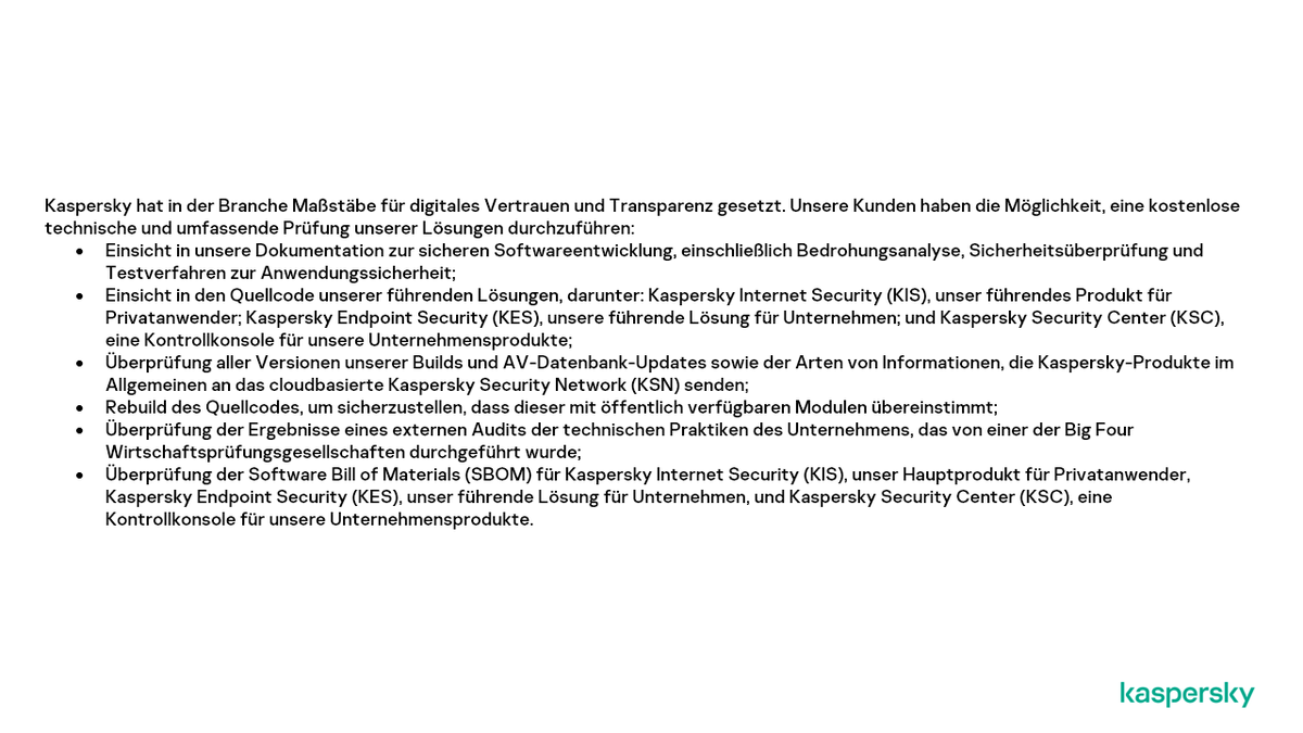 kaspersky's tweet image. Our statement in regard to the warning of German Federal Office for Information Security (BSI)

Unser Statement zur Warnung des Bundesministeriums für Sicherheit in der Informationstechnik (BSI)