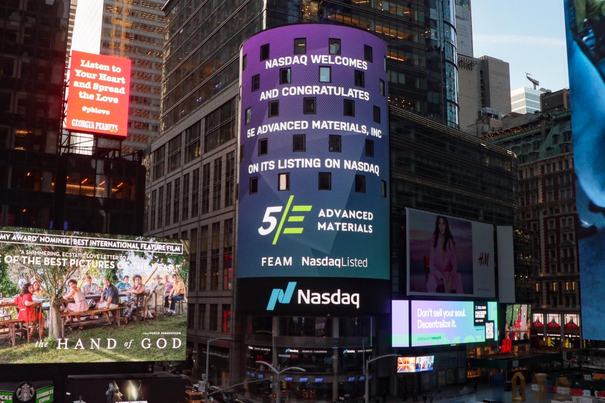 5EAMaterials's tweet photo. 5E Advanced Materials $FEAM has commenced trading on @Nasdaq.  Thank you to all stakeholders as we focus on becoming a global leader in boron advanced materials.
#boron #borates #scarcity #decarbonization #5E #FEAM #ASX #nasdaq #invest

Link to Release: https://t.co/du4syy89C8 https://t.co/Tvvv4f5kwy