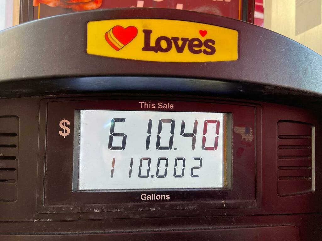 TheADHDTrucker's tweet photo. Today’s fuel bill. $5.599 a gallon at Love’s in Hagerstown MD. This is why everything at the stores is going up.  #drillbabydrill #fjb #letsgobrandon #fuelprice #trucker #buyamerican https://t.co/82Bs39j7Bn https://t.co/d6oAYppq2V