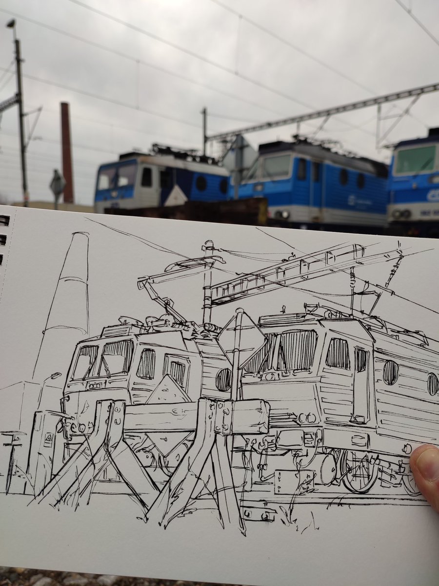 StanSolo9's tweet photo. My hood got em best places to sketch 
#trainspotting #urbansketching #trains  #watercolor #acrylic https://t.co/QN5qPemsmQ