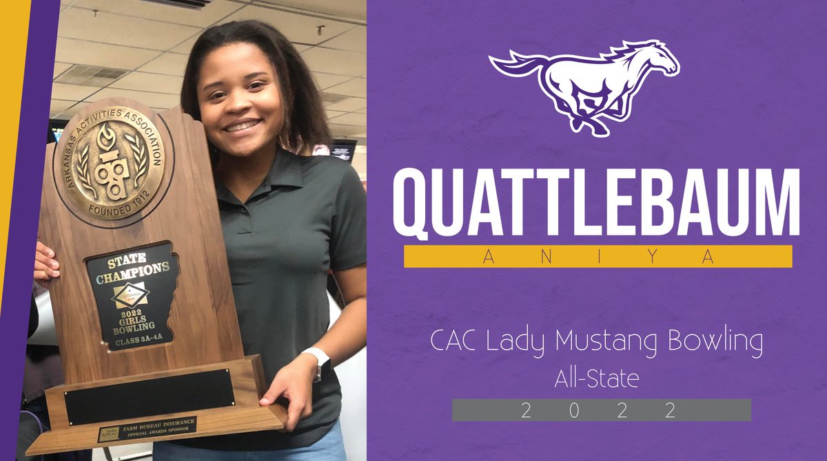 CACAthletics's tweet photo. Congratulations to Aniya Quattlebaum for being named an All-State bowler for the 2021-22 season. #CACmustangs https://t.co/1cD59NLHSM