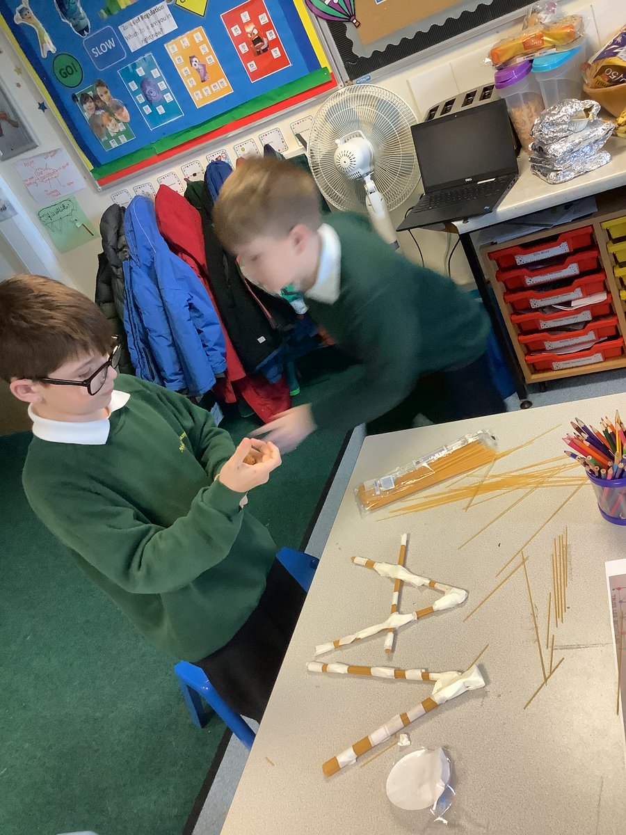 nylandcampus's tweet photo. Westbury class made bridges out of spaghetti to see which shapes made them stronger they then tested them by seeing how many books their bridges could hold, was close but pretzel bridge stole it holding 38 books and could of held more! #shapes #teamwork #handsonmaths #seetolearn https://t.co/2aBWnBkPnj