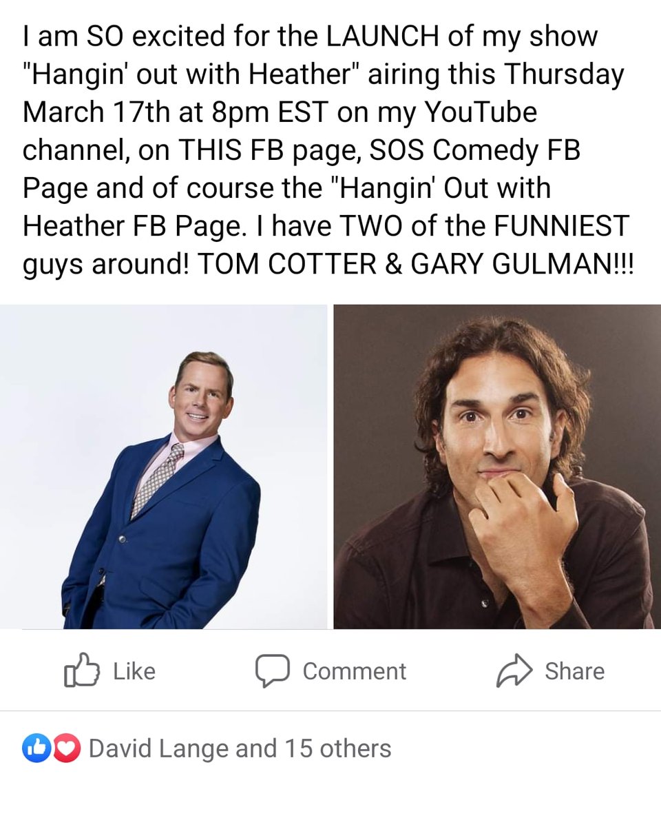 Heather_Lehrman's tweet photo. I am SO excited for the LAUNCH of my show "Hangin' out with Heather" airing this Thursday March 17th at 8pm EST on my YouTube channel-SUBSCRIBE to watch https://t.co/gfk5ef8EwC
#tomcotter #garygulman #hanginoutwithheather
#Comedians #funnyshow https://t.co/kMLGO9uNsA