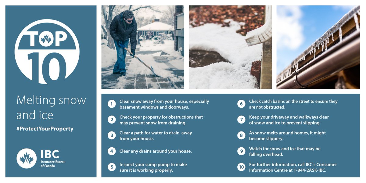 IBC_Ontario's tweet photo. With warmer weather comes the risk of spring floods. Do what you can now to help #ProtectYourProperty. Read &amp; share these tips with family &amp; friends. #FloodPreparedness #SpringThaw https://t.co/RdvHTXpLGR
