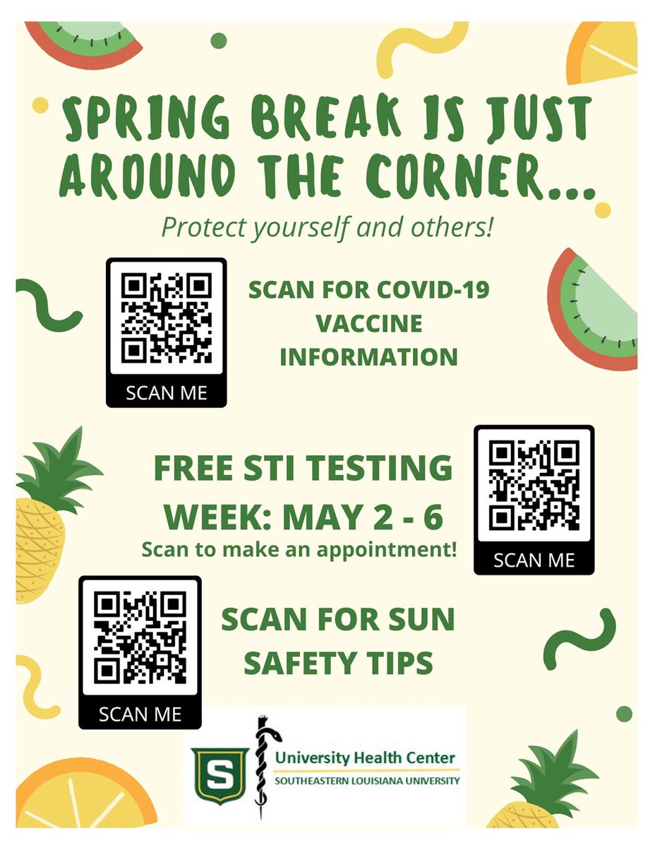 SLU_CNHS's tweet photo. Head over to the University Health Center or scan the QR codes for more information! @Healthy_Lions https://t.co/AynowHpoCR