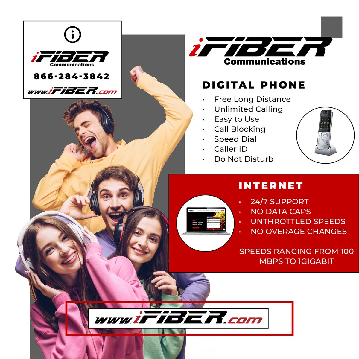 iFIBERComm's tweet photo. iFIBER provides Digital Phone and Internet Services!
Enjoy Unlimited Calling in the US &amp; Canada. Experience High-Speed Internet, No Data Caps, Unthrottled Speeds, &amp; 24/7 Support
#highspeedinternet #fiber #internet #wifi #fiberoptics #telecom #ISP #digitalphone #referafriend https://t.co/V7jTdrwLuo