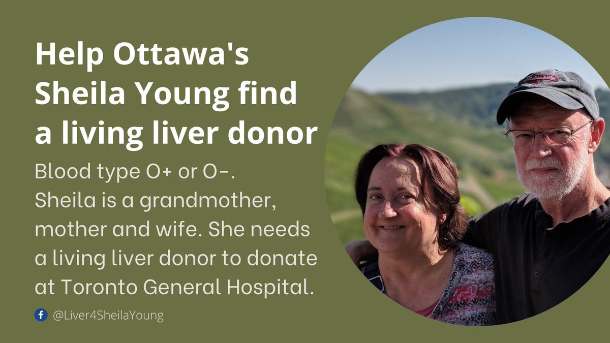 Pls share!
Help this former <a href="/OCDSB/">OCDSB</a> guidance and library employee find a living liver donor. 
With this gift, Sheila could keep enjoying her favourite things with family and friends: baking, biking and roasting marshmallows around a fire. facebook.com/Liver4SheilaYo…
#Ottawa #OttNews