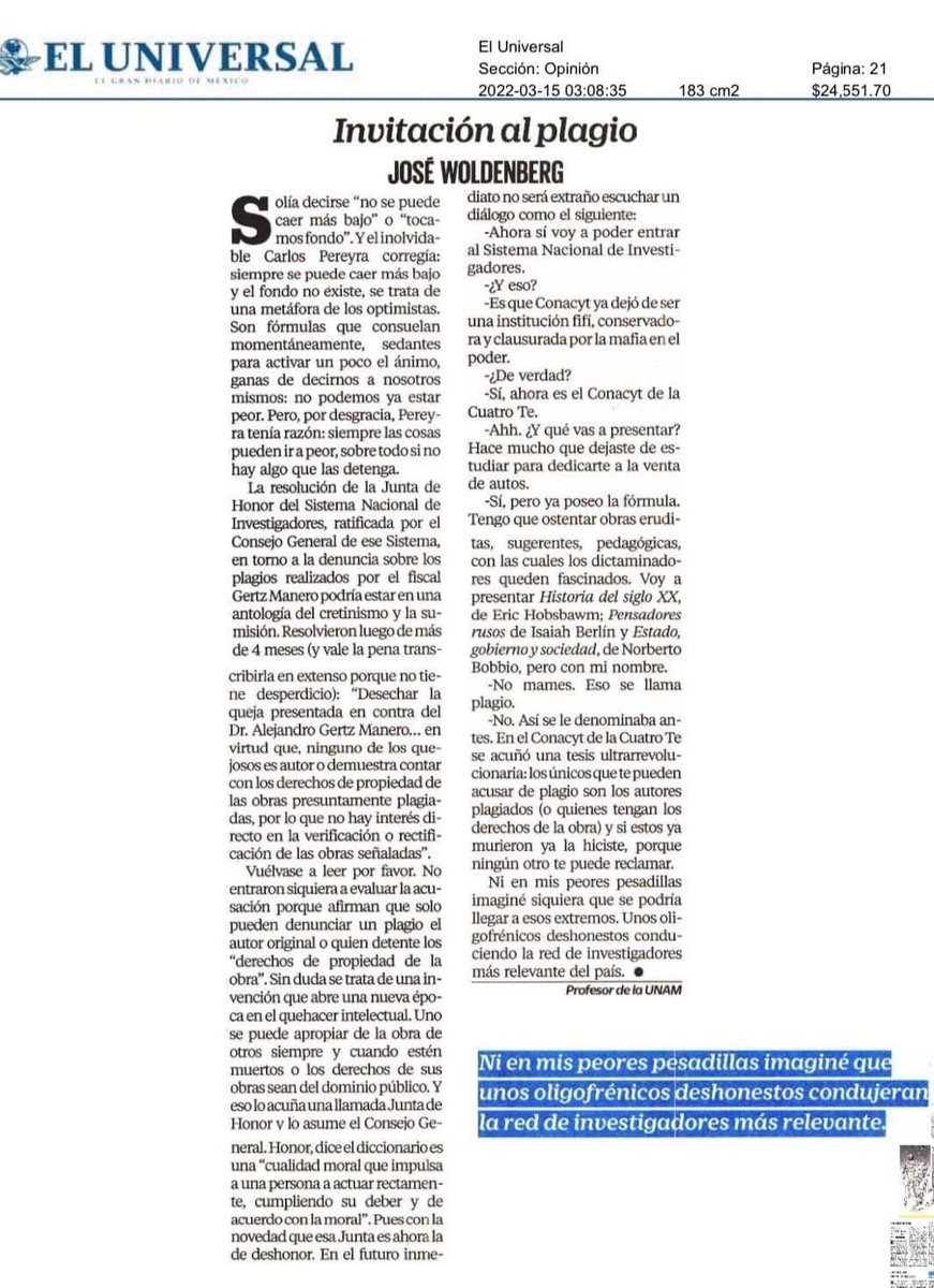 Giorgioromero's tweet photo. Invitación al plagio, de José Woldenberg: https://t.co/k6JjwQIoH9