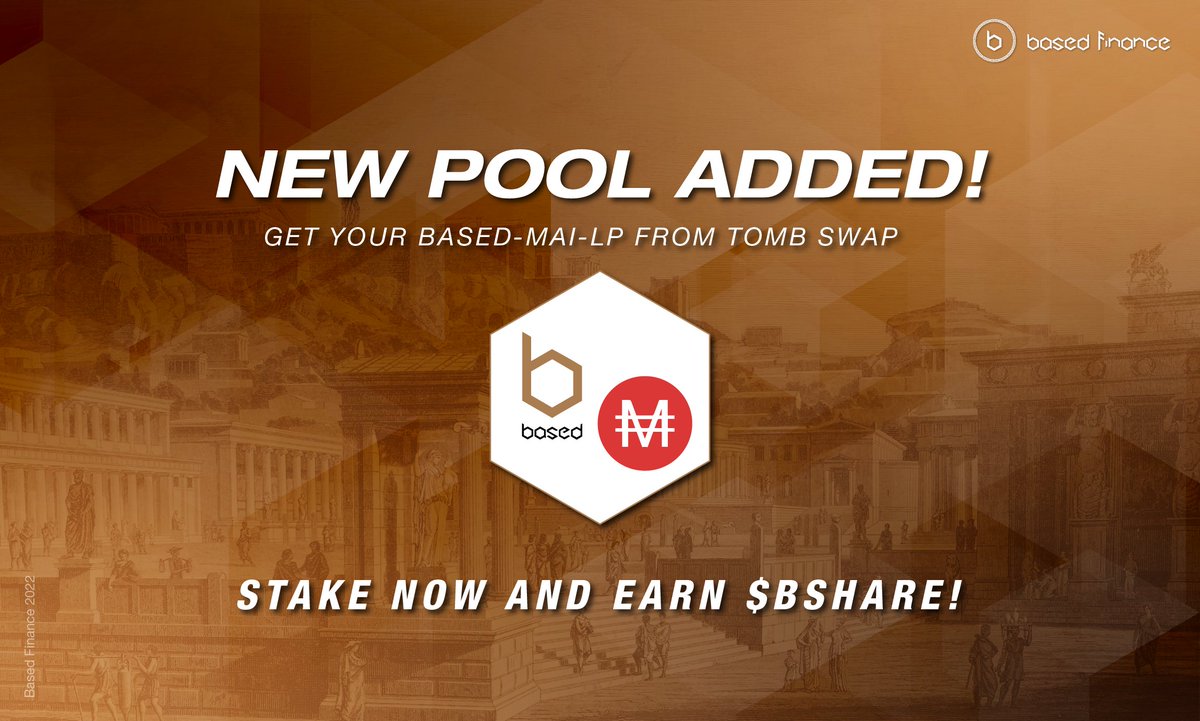 We are proud to announce our BASED-MAI LP pairs on TombSwap have launched! Stake your BASED-MAI tokens and earn BSHARE at near 1K% APR! Short thread to follow. <a href="/FantomFDN/">Fantom Opera</a> <a href="/harryyeh/">Harry Yeh 葉俊德</a> <a href="/THEVinhVuong/">Vinh Vuong</a> <a href="/tombfinance/">The Game of Tomb 👻</a> <a href="/QiDaoProtocol/">QiDao</a>