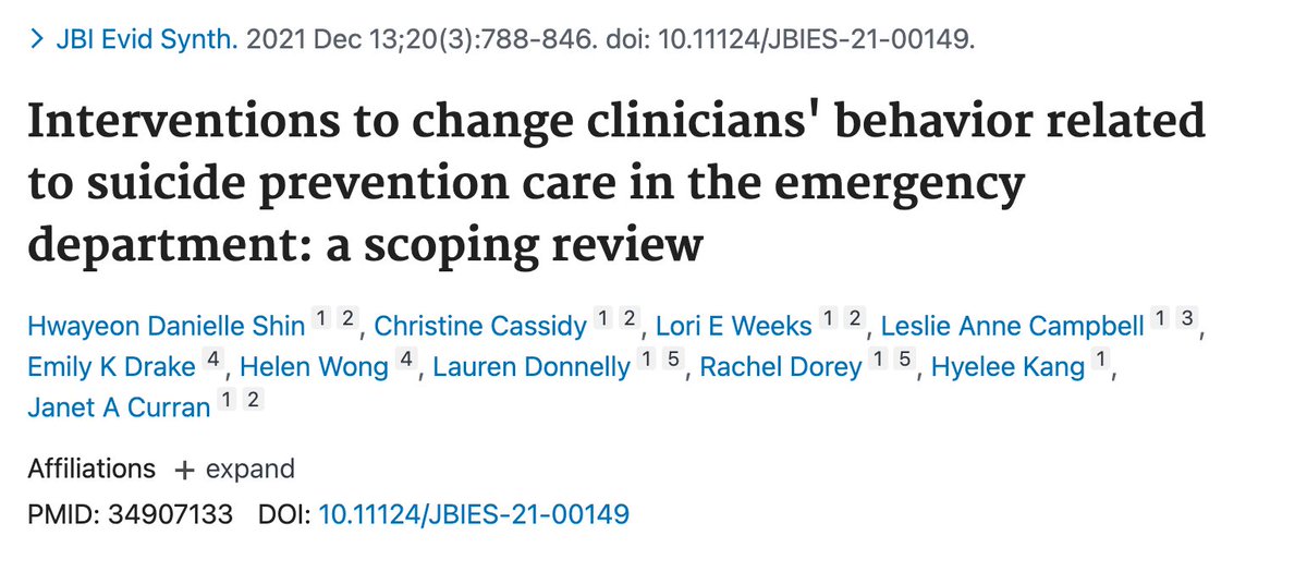 Dr. Emily Drake (@ek_drake) on Twitter photo 📢Thrilled to share that our article 👉 led by <a href="/HDanielleShin/">Danielle Shin</a> 👇 has been published in <a href="/JBIEBHC/">JBI</a> Evidence Synthesis! 🌍
pubmed.ncbi.nlm.nih.gov/34907133/
<a href="/DalHealth/">Dal Health</a> #KnowledgeTranslation #KT #ImplementationScience 📢Thrilled to share that our article 👉 led by <a href="/HDanielleShin/">Danielle Shin</a> 👇 has been published in <a href="/JBIEBHC/">JBI</a> Evidence Synthesis! 🌍
pubmed.ncbi.nlm.nih.gov/34907133/
<a href="/DalHealth/">Dal Health</a> #KnowledgeTranslation #KT #ImplementationScience