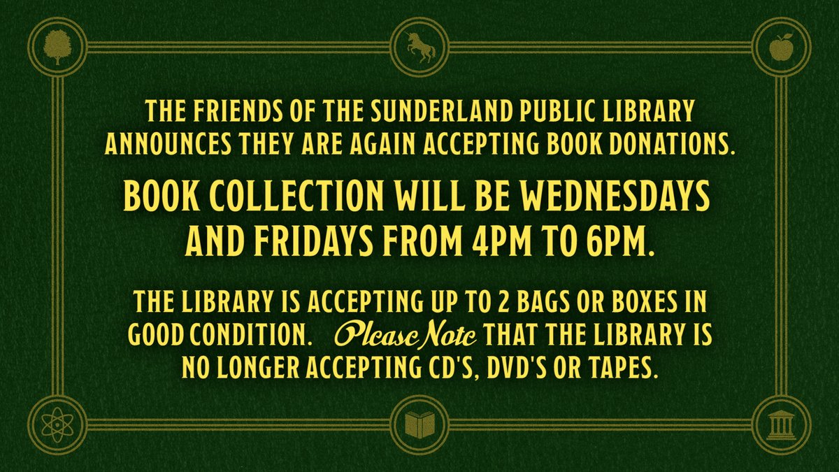 The Sunderland Public Library is once again accepting Book Donations!