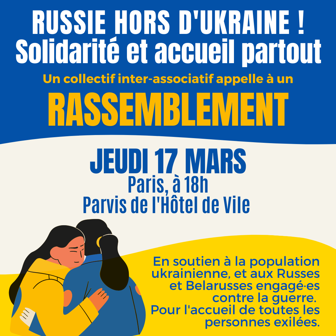 VoxPublic_'s tweet photo. 📢 APPEL A RASSEMBLEMENT JEUDI 17 MARS 📢
Paris, parvis de l’Hôtel de Ville, 18h
🇺🇦 Soutien à la population ukrainienne
🤝 Accueil pour tou·te·s les exilé·e·s
Plus de 60 associations sont signataires de cet appel ! ✊
#SolidariteUkraine #StandwithUkraine
https://t.co/70kfeWae7q https://t.co/0HReyvNOVE