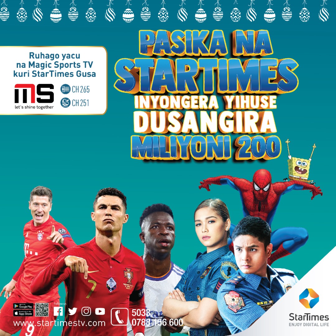 startimesrwanda's tweet image. Pasika yahumuye muri StarTimes, dusangire 200M muryoherwa nibyiza kuri StarTimes.

Gura abonema y'ukwezi cg icyumweru tuguhe iyisumbuyeho

Uguze abonema cg dekoderi yinjira mubanyamahirwe tuzasangira 200M: Abonema, amafaranga y’ishuri nibindi 

 #startimes #easterpromotion