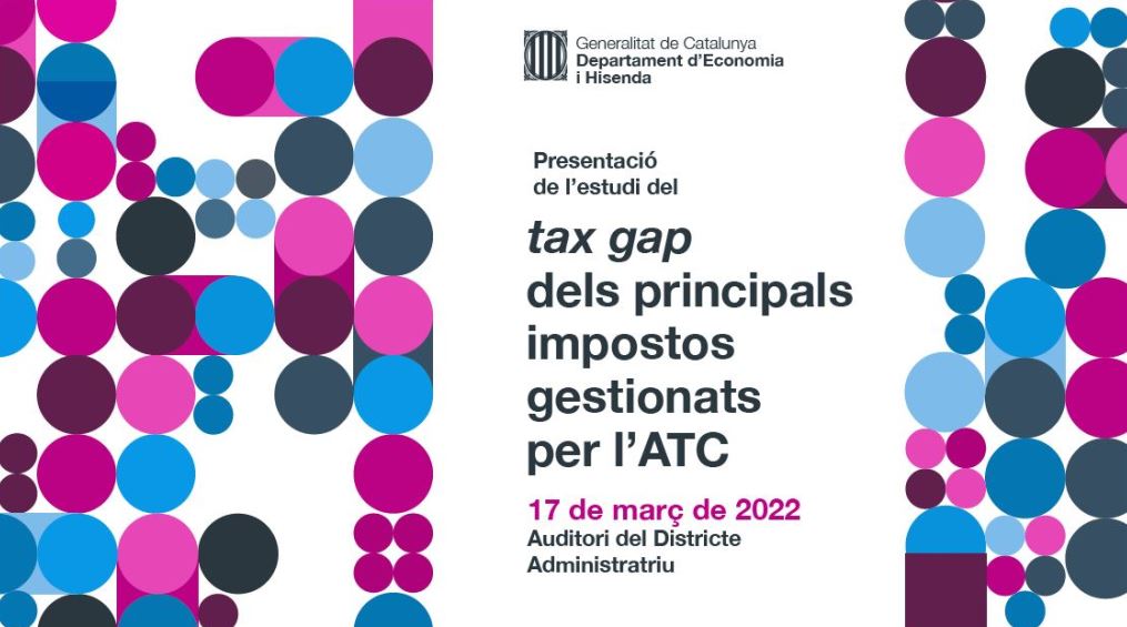 Presentació de l'estudi del ‘tax gap’ dels principals impostos gestionats per l’ATC: 

🗓️ Dijous, 17 de març
🕛 12 h 
📍 Auditori del Districte Administratiu 

🔗 L’acte també es podrà seguir en directe pel canal de YouTube d’<a href="/economiacat/">Economia i Finances</a>: youtu.be/of3ytQ2eu-Y  
#TaxGapATC