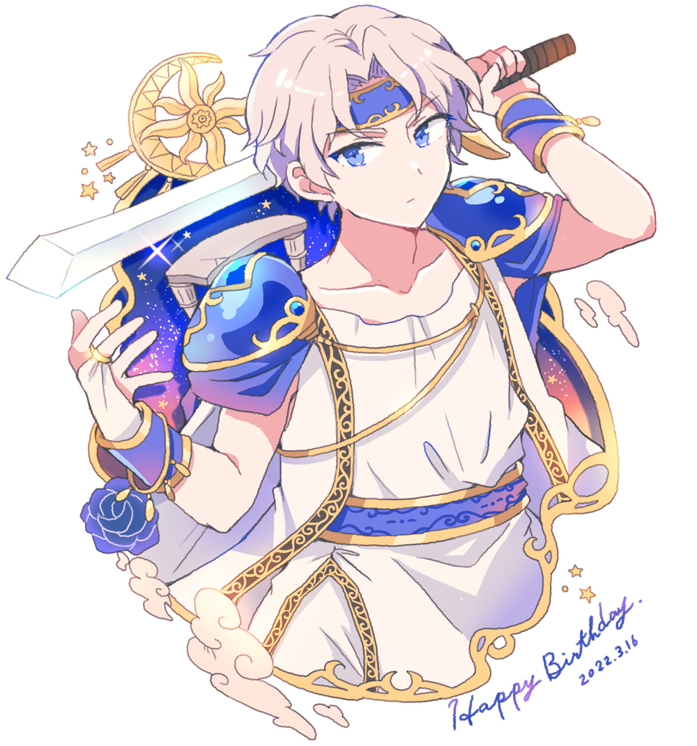 1boy weapon male focus sword blue eyes headband holding weapon  illustration images