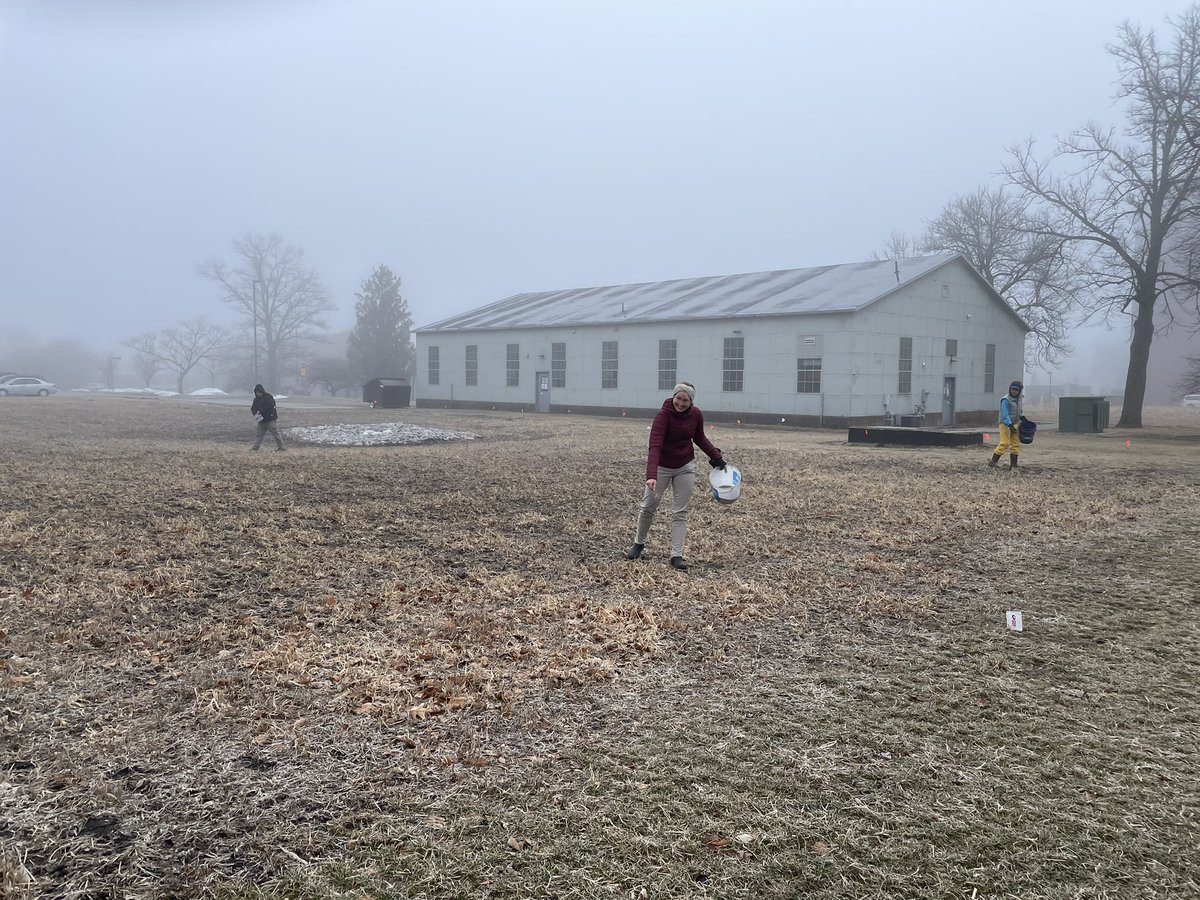 Kelsey_E_Fisher's tweet photo. Spent the morning spreading prairie seed mix over the building footprint of my first PhD office. https://t.co/CY5sKHz8Vt