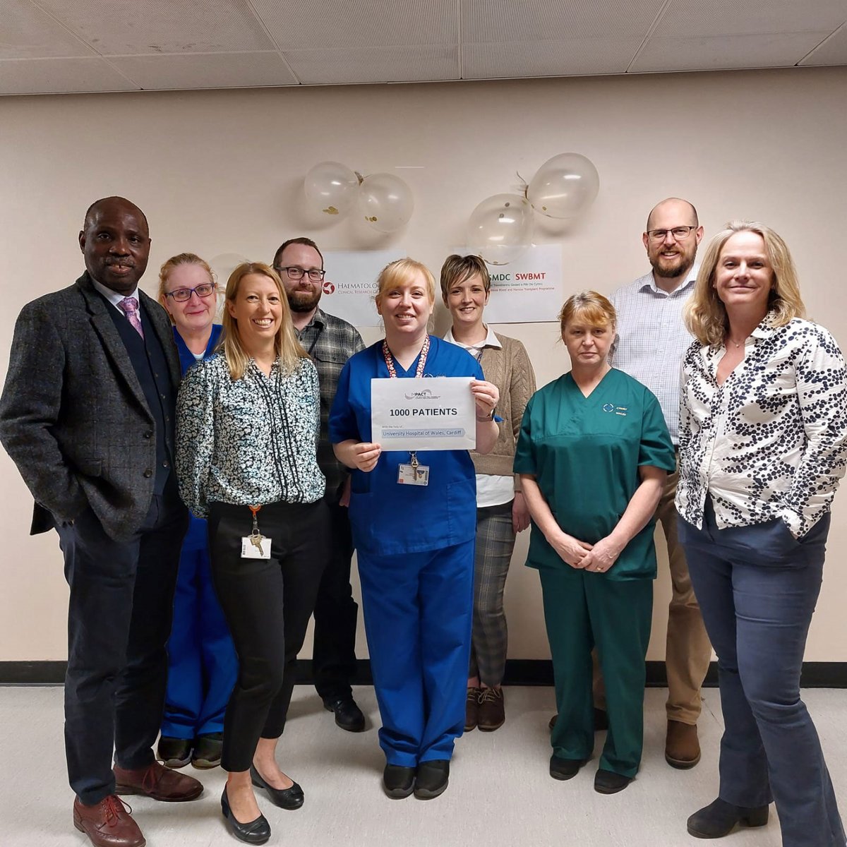 crctuASCENTteam's tweet photo. The amazing team at Cardiff are celebrating the 1000th IMPACT patient today. Despite only receiving IMPACT funding in 2021, Cardiff have recruited well across the whole IMPACT portfolio, were one of the top recruiters to COVID19_BMT and are the top recruiter to MoTD! @CRGHaem https://t.co/yj5h68LqPI